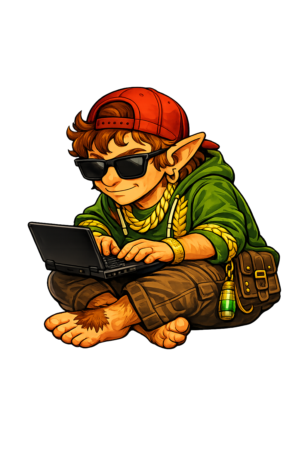 Bilbro the mascot coding at a keyboard