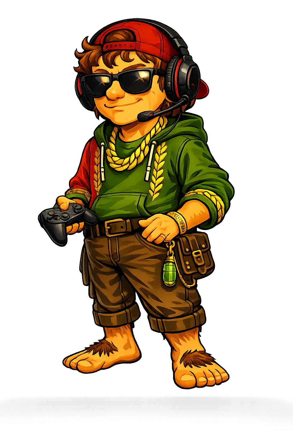 Bilbro the mascot gaming, controller in hand