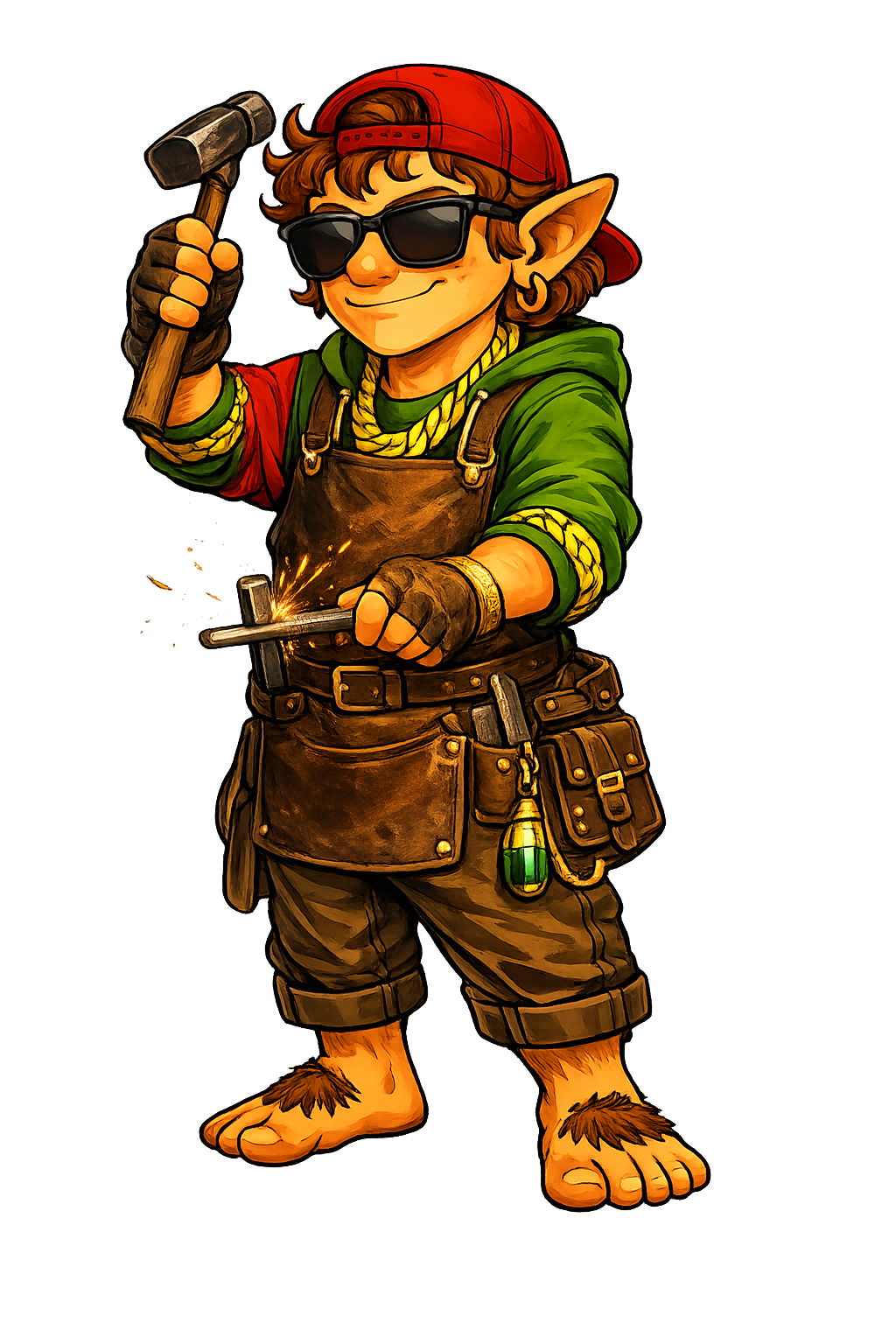 Bilbro the mascot at a workbench, tools in hand
