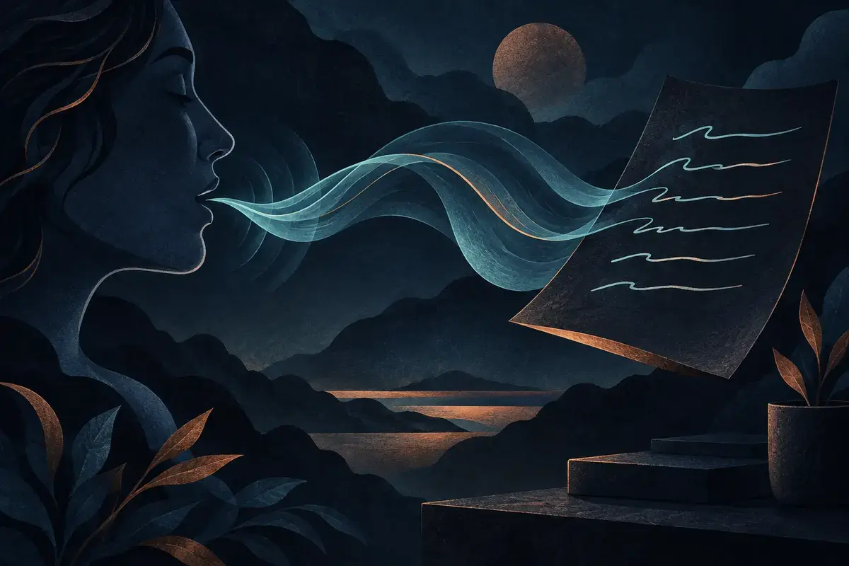 A spoken sound ribbon becomes writing on a dark page
