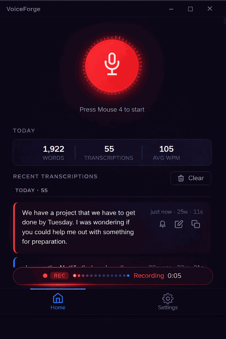 VoiceForge recording